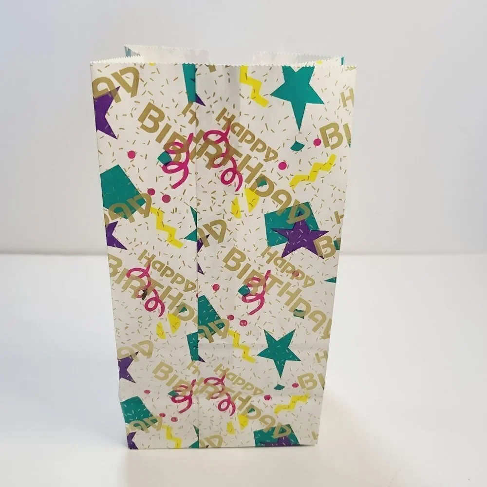 Vintage 90s Geometric Star Confetti Happy Birthday Paper Gift Bag